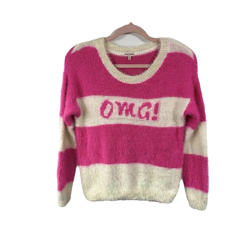 Juicy Couture Women's Sweater Size L Stretchy Fuzzy Soft Y2K Barbiecore Girlcore